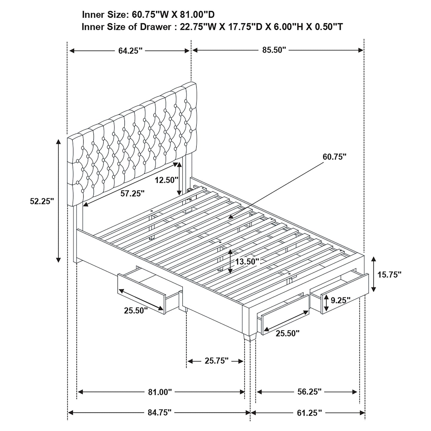4 Draw Storage Bed - Charcoal