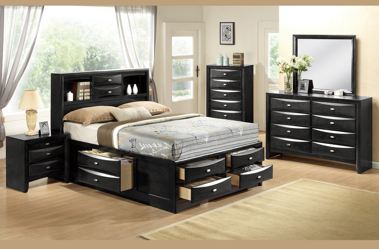 Phoenix Black Platform Bed - Multiple Storage Compartments
