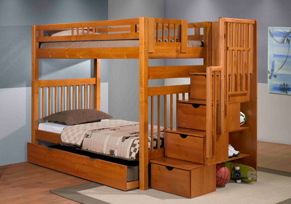Staircase Bunk Bed Pecan